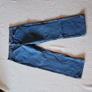 Blue Mountain high rise wide leg distressed medium blue acid washed jeans